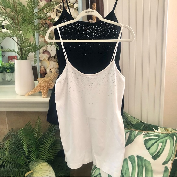 Rhinestone & Silver Studded Black + White Cami Tanks 2X/3X Plus Size - Picture 1 of 7